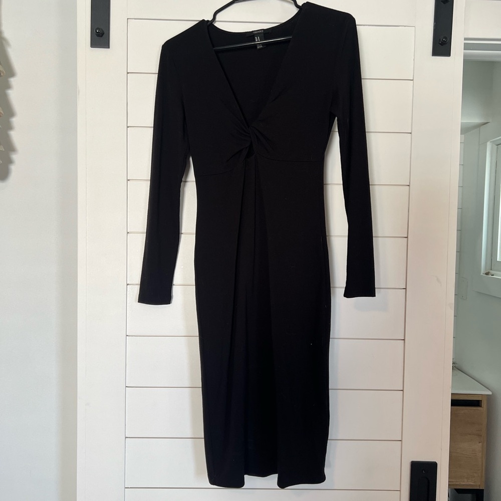 Forever 21 Black Long-Sleeve Twist-Front Midi Dress